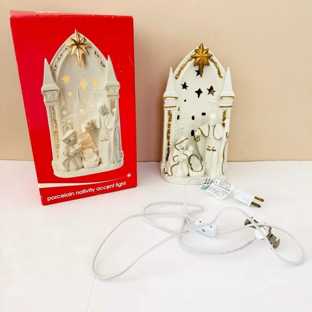 Porcelain Nativity With Gold Accents